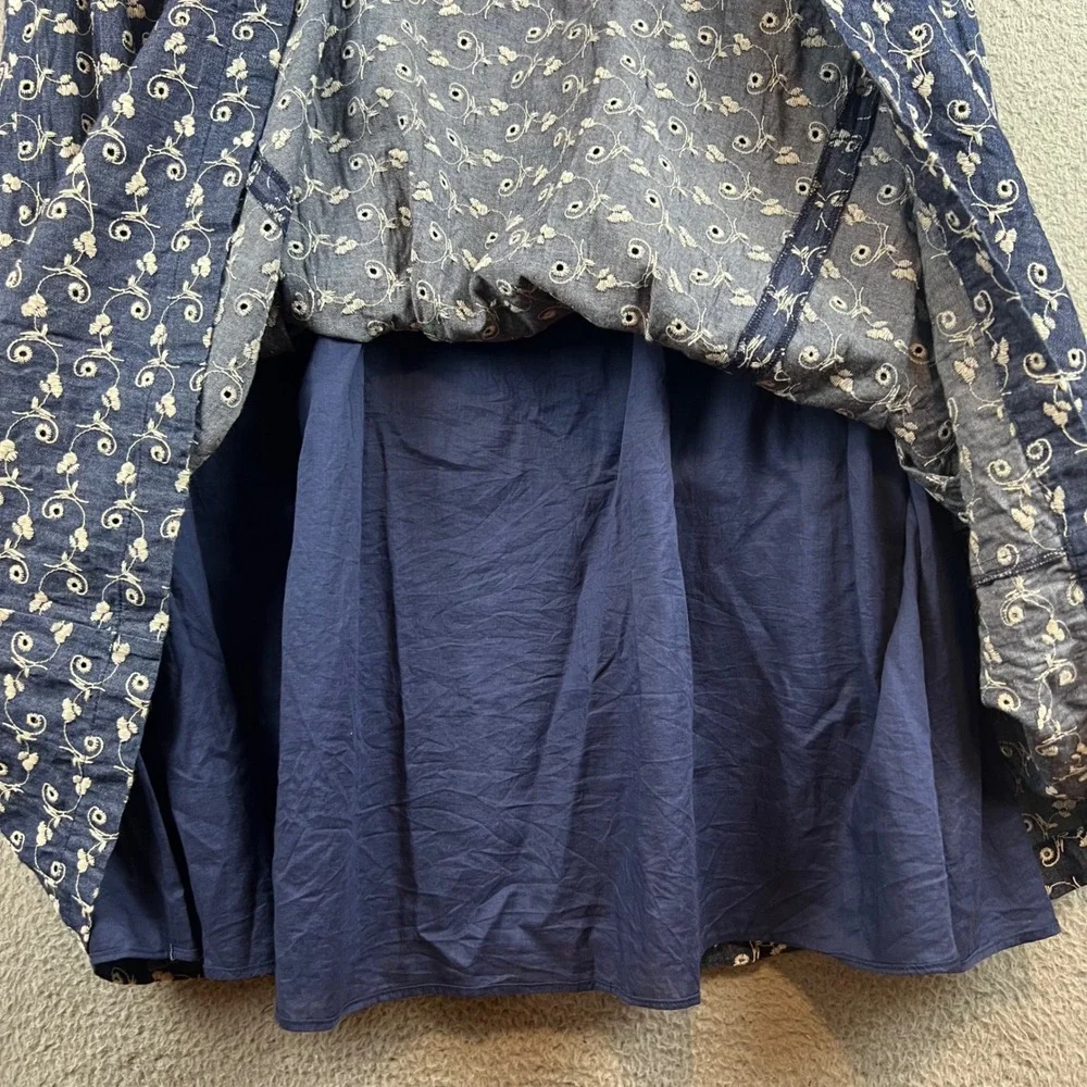 Broome Street Kate Spade New York Blue Floral Eyelet Smocked Midi Dress Size 12